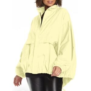 Planet by Lauren G Gorpcore Nylon Chic Bomber Citron Oversized Windbreaker Retro